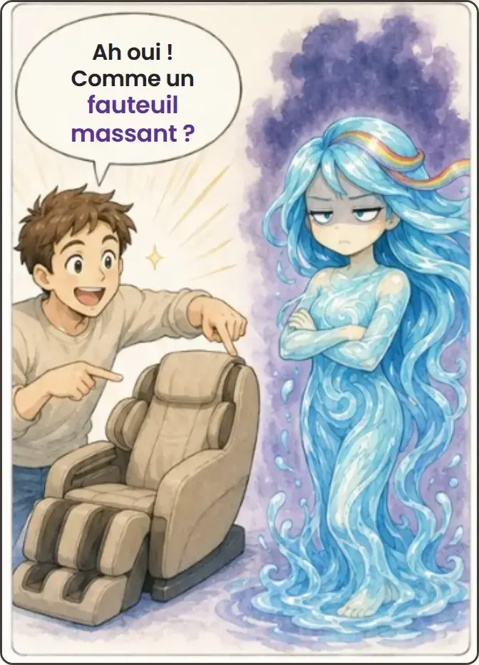 Le jeune homme propose un fauteuil massant. Nami le regarde avec lassitude.