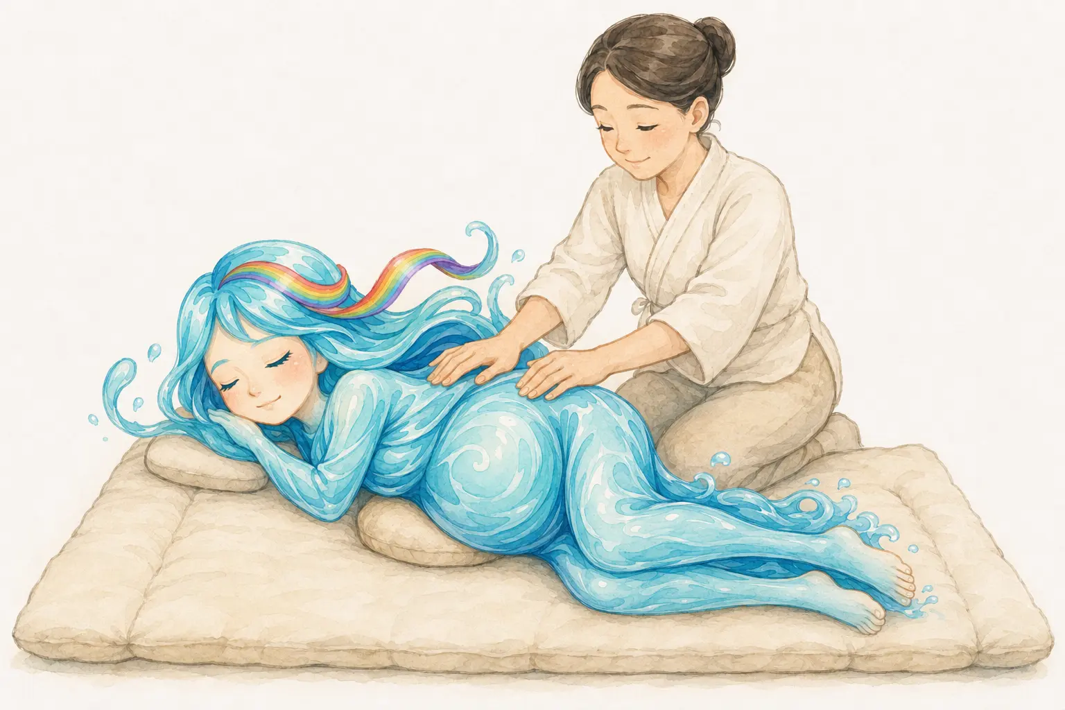 Nami enceinte reçoit un shiatsu confortablement installée en position latérale